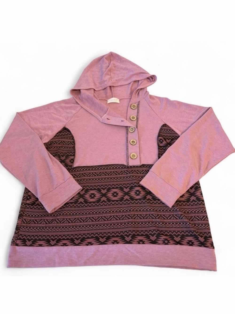 Sugarfox Aztec Print Lightweight Hoodie Sweatshirt Women’s 2X Boho Spring Pink